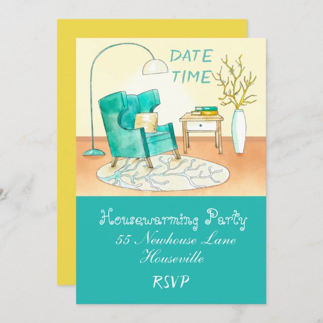 Cute living room illustration housewarming Party Invitation (Front/Back)