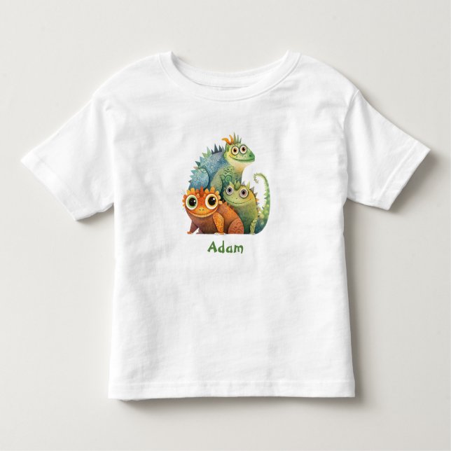 Cute Lizard Personalised Birthday Party Favour Toddler T-Shirt (Front)