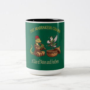 Cute Lizard Snake Charmer & Dancing Pigeon Whimsic Two-Tone Coffee Mug