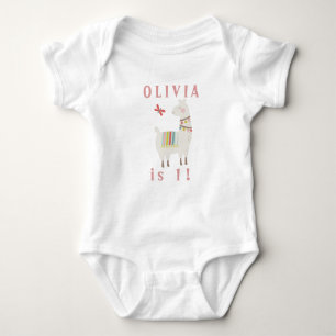 Cute Llama 1st Birthday Custom Name & Age Baby Bodysuit