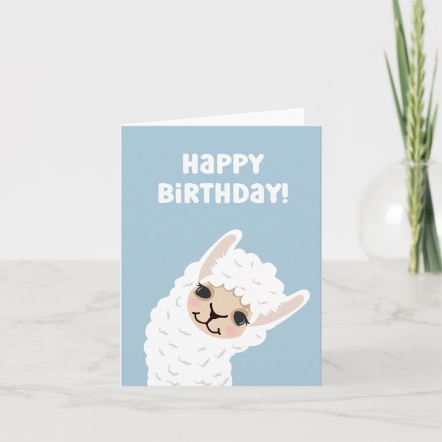 Cute Llama/Alpaca Blue Birthday Card (Front)