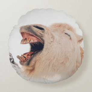 CUTE LLAMA ALPACA LAUGHING ROUND CUSHION