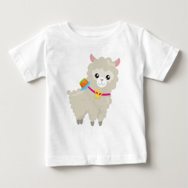 Cute Llama, Alpaca, Little Llama, Llama With Hat  Baby T-Shirt (Front)
