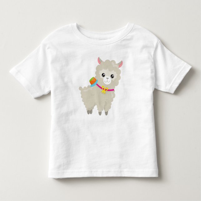 Cute Llama, Alpaca, Little Llama, Llama With Hat  Toddler T-Shirt (Front)