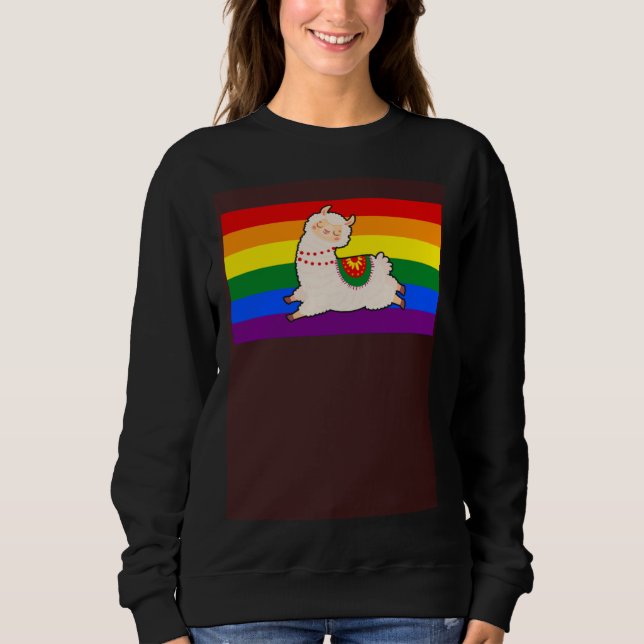Cute Llama Alpaca Love Gay Pride Flag Floral Summe Sweatshirt (Front)