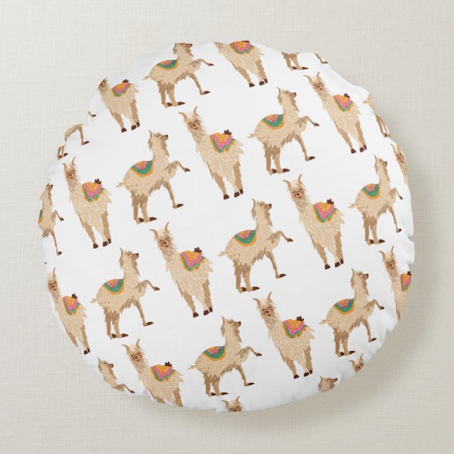 Cute Llama Alpaca Pattern Round Cushion (Front)
