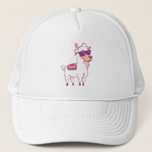 Cute Llama Alpaca wearing Sunglasses Trucker Hat