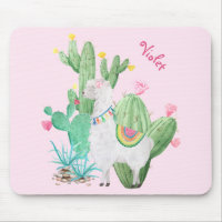 Cute Llama and Cactus Watercolor - Pastel Pink