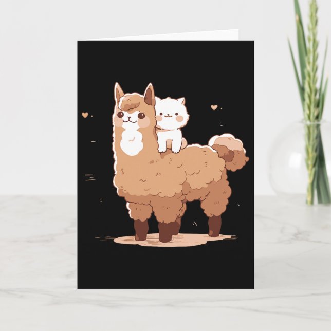 Cute Llama And Cat  Card (Front)