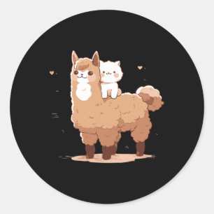 Cute Llama And Cat  Classic Round Sticker
