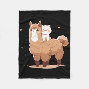 Cute Llama And Cat Fleece Blanket
