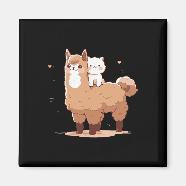 Cute Llama And Cat  Magnet (Front)