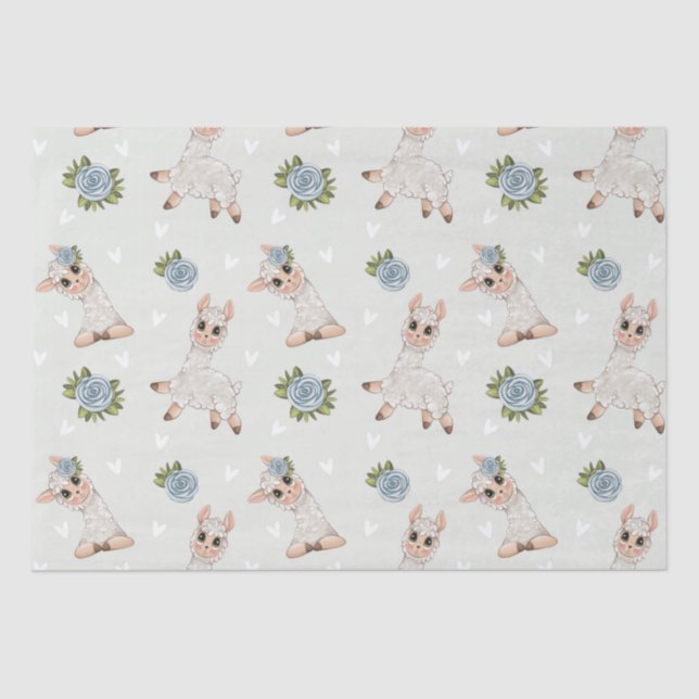 Cute llama animal alpaca flowers Tissue Paper (Front)