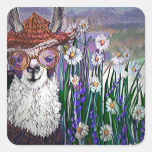 .Cute Llama Art With Glasses. And Art Square Sticker