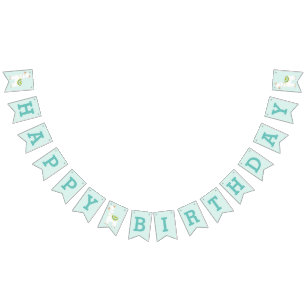 Cute Llama Baby Kids Birthday Aqua bunting banner