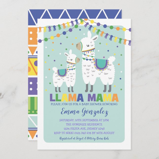 Cute Llama Baby Shower Alpaca Baby Boy Llama Mama Invitation (Front/Back)