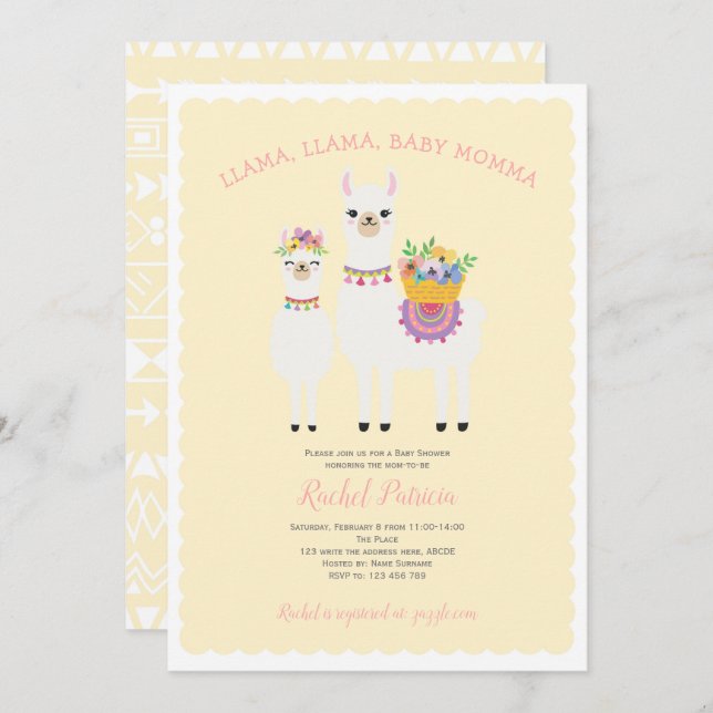 Cute, Llama baby shower Invitation (Front/Back)