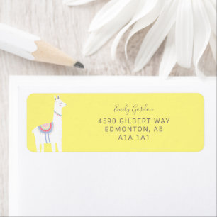 Cute Llama baby shower yellow gender neutral brown Return Address Label