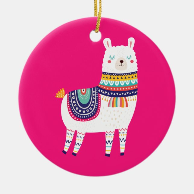 Cute Llama bird and cactus Ceramic Ornament (Front)