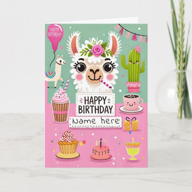 Cute Llama Birthday Card (Front)