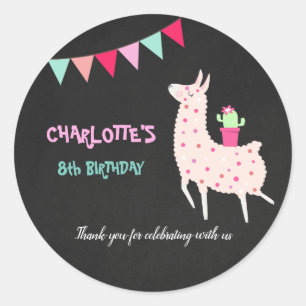 cute llama birthday chalkboard fiesta alpaca classic round sticker