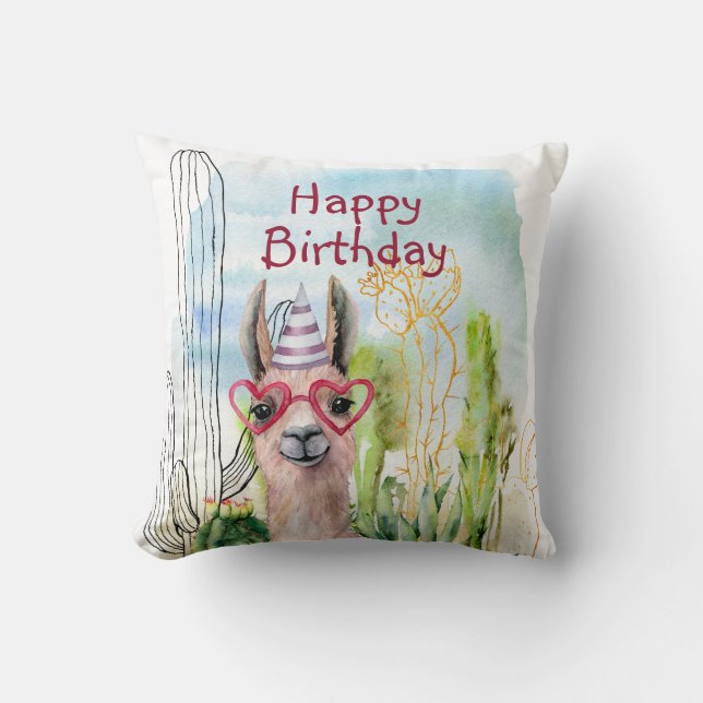 Cute Llama Birthday Cushion (Front)