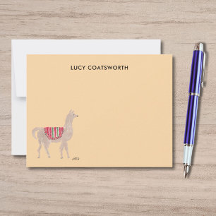 Cute Llama Boho Hand-Painted Personalized Beige Card
