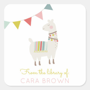 Cute Llama Bookplate   From the Library of Square Sticker