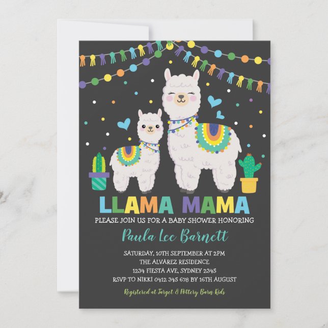 Cute Llama Boy Baby Shower / Fiesta Cactus Alpaca Invitation (Front)