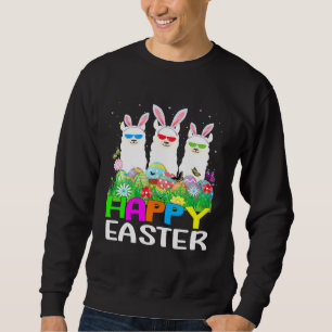 Cute Llama Bunny Egg Hunting Colourful Egg Happy E Sweatshirt