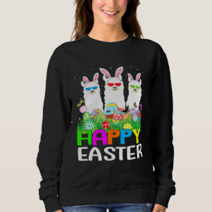 Cute Llama Bunny Egg Hunting Colourful Egg Happy E Sweatshirt