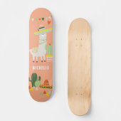 Cute Llama Cactus Party Girly Personalised Skateboard (Front)