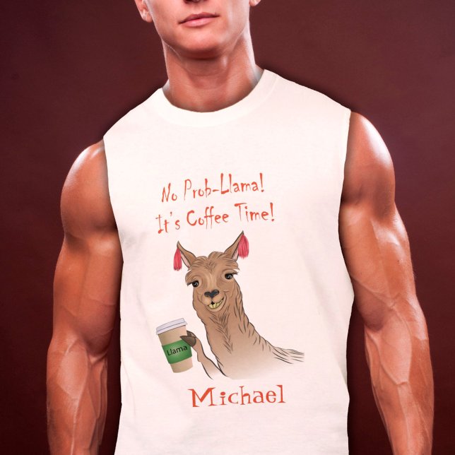 Cute Llama Cartoon No Prob Llama It's Coffee Time  T-Shirt (Creator Uploaded)
