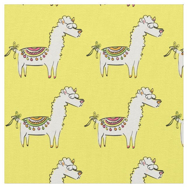 Cute Llama Cartoons Fabric (Close Up)