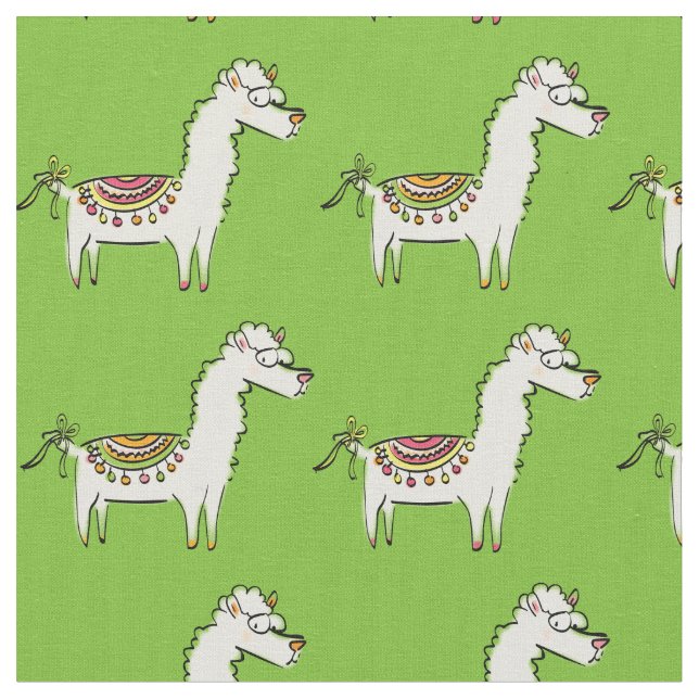 Cute Llama Cartoons Fabric (Close Up)