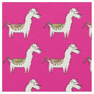 Cute Llama Cartoons Pink Girls Fabric