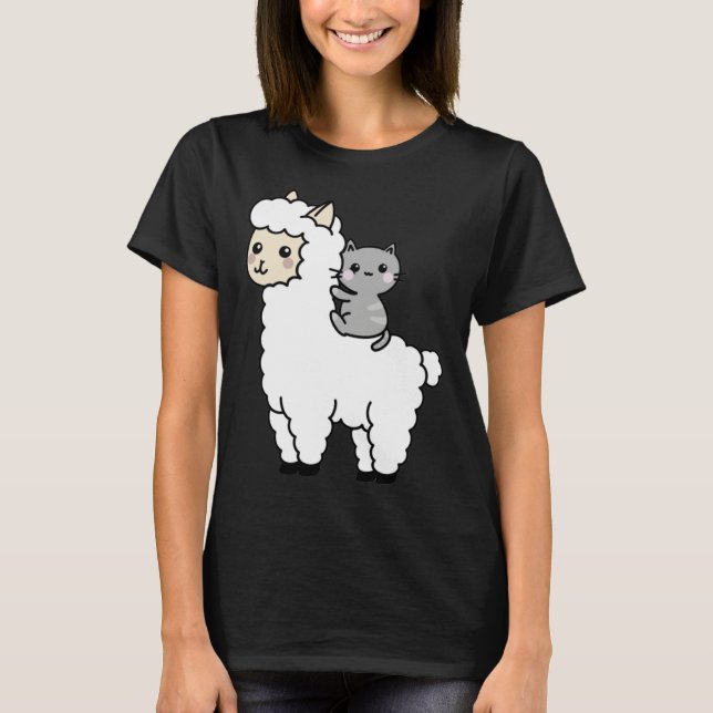 Cute Llama Cat Best Friends T-Shirt (Front)