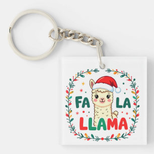 Cute Llama Christmas Design – "FÁ LA LAMA" Holiday Key Ring