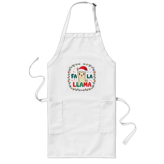 Cute Llama Christmas Design – "FÁ LA LAMA" Holiday Long Apron (Front)