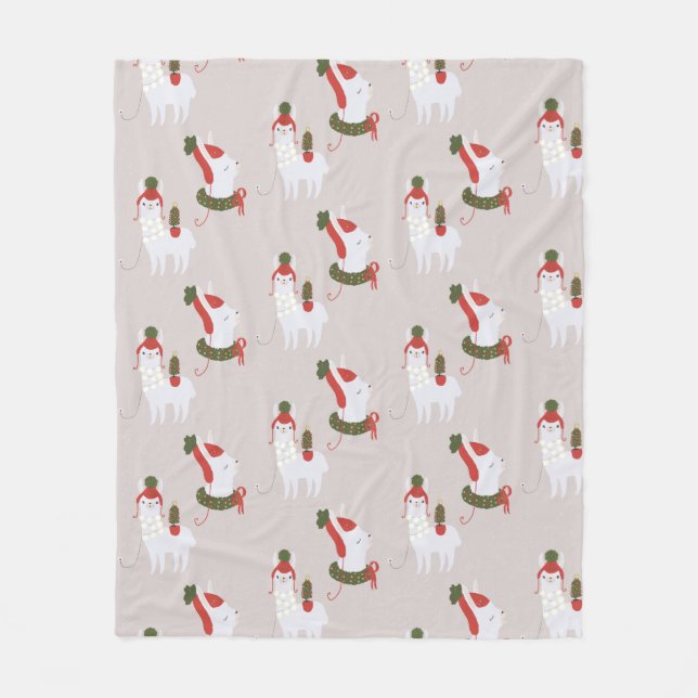 Cute Llama Christmas Lights Fleece Blanket (Front)