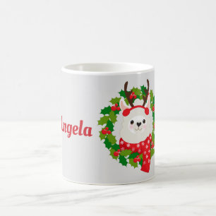Cute Llama Christmas Wreath Personalized Coffee Mug