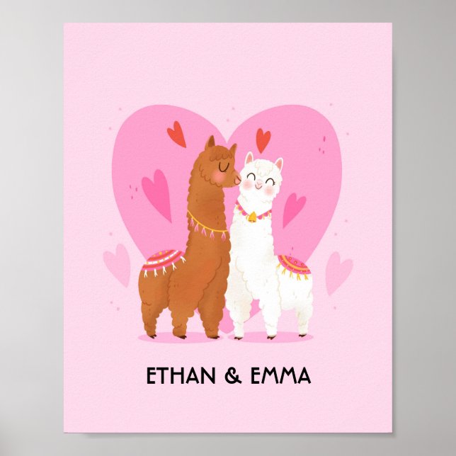Cute llama Couple Personalised Valentine's Day Poster (Front)