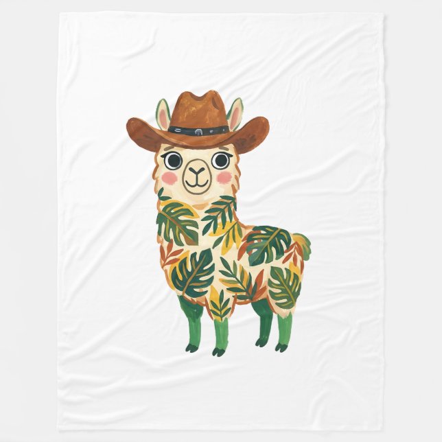 Cute Llama Cowboy Hat Tropical Blanket (Front)