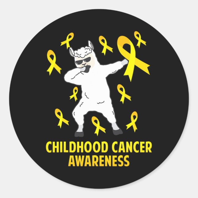 Cute Llama Dabbing Warrior Childhood Cancer Awaren Classic Round Sticker (Front)