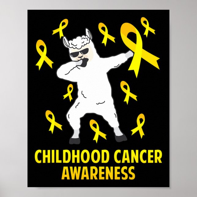 Cute Llama Dabbing Warrior Childhood Cancer Awaren Poster (Front)