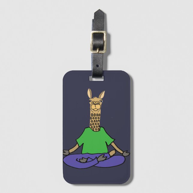 Cute Llama doing Yoga Cartoon Luggage Tag (Front Vertical)
