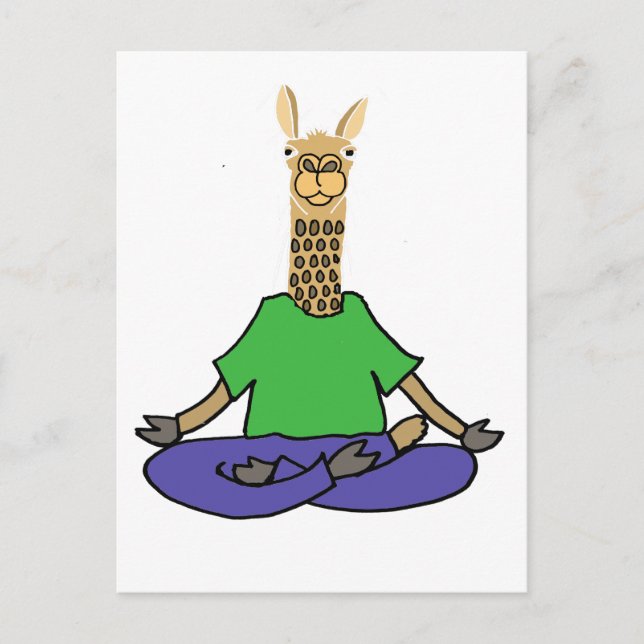 Cute Llama doing Yoga Cartoon Postcard (Front)