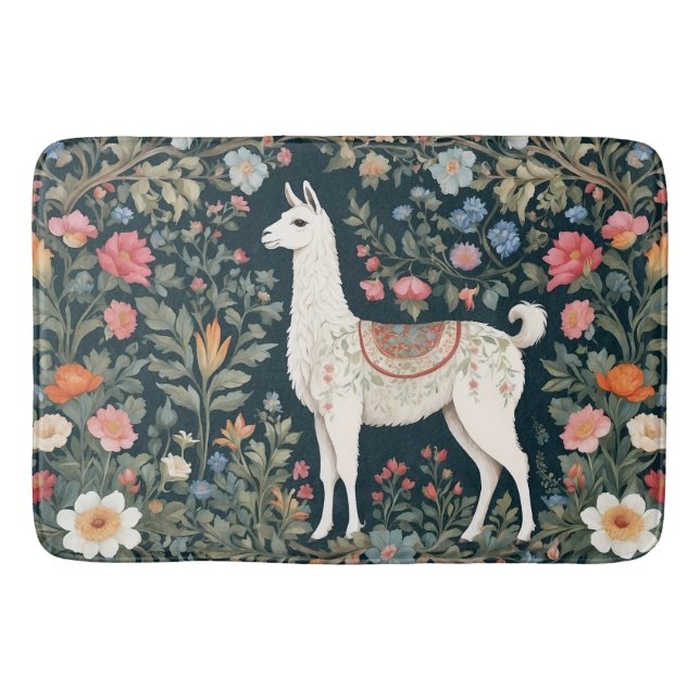 Cute Llama Elegant Floral Bath Mat (Front)