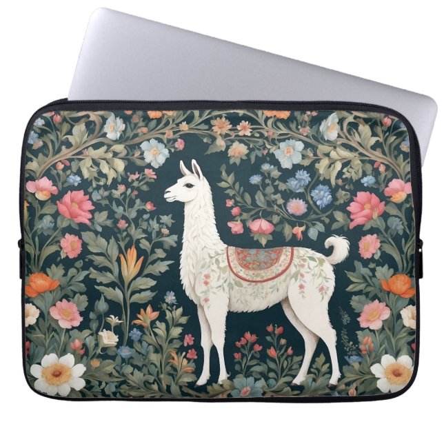 Cute Llama Elegant Floral Laptop Sleeve (Front)