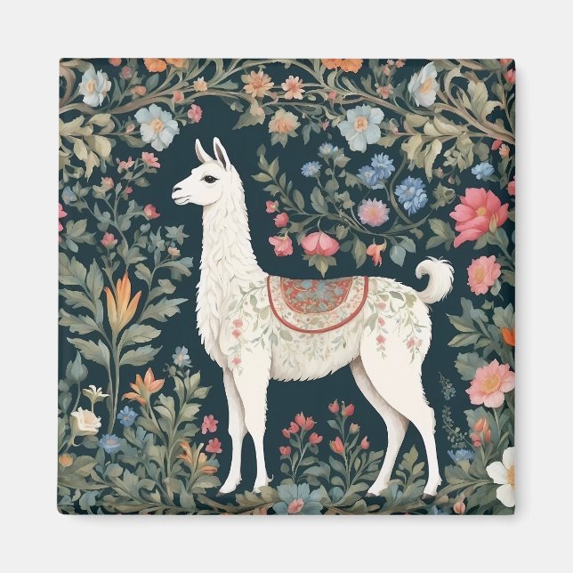 Cute Llama Elegant Floral Magnet (Front)
